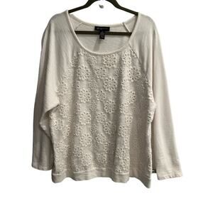 INC International Concepts Size 3X White Daisy Flower Lightweight Sweatshirt Top